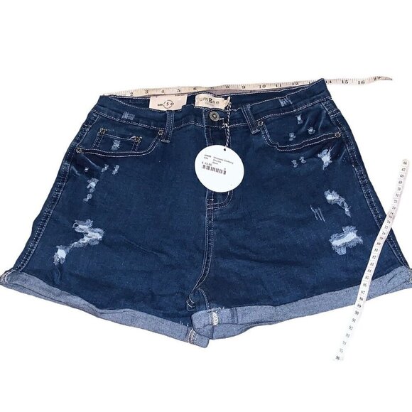 Umgee Denim Distressed Cuffed Jean Shorts Women’s  Shortie SZ 5 Dark NWT - Picture 3 of 7